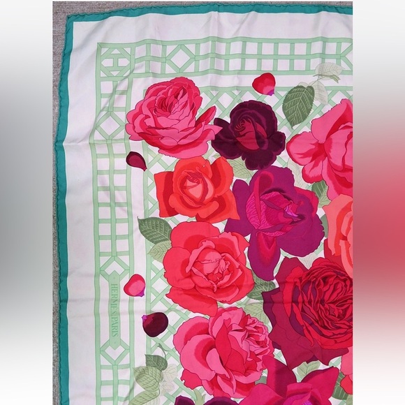 Hermes Floral Silk Scarf in Red and Green - Picture 2 of 11